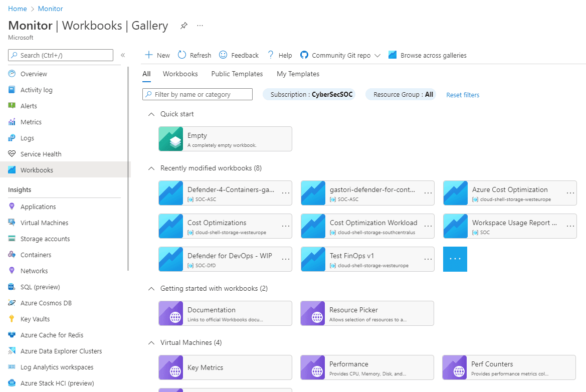 Azure Workbooks Dashboard